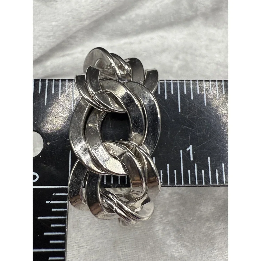 Vintage Monet Bracelet Double Link Silver Tone Signed 6.5" - Picture 6 of 7